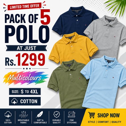 😎 Men's Style™ - Everyday Comfort Polo T-Shirt 👕 | Pack of 5